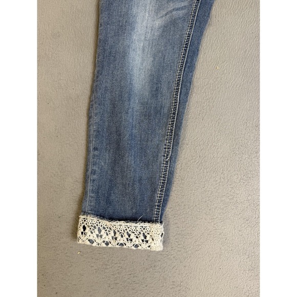Vanilla Star Jeans Womens 15 Blue Mid Rise Skinny Lace Cuff Stretch Denim Casual - Picture 6 of 16